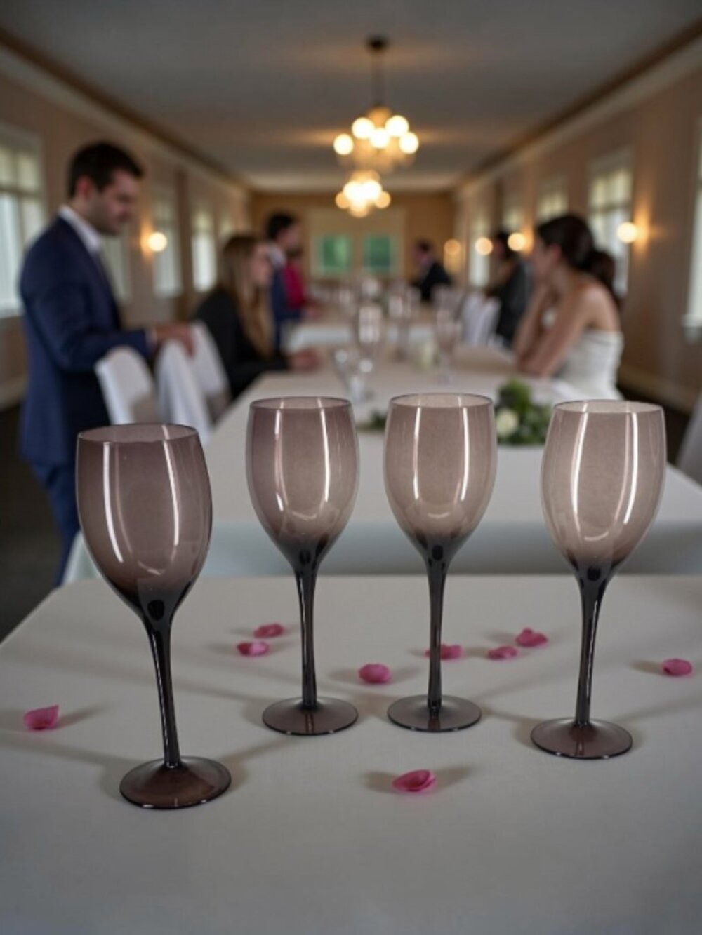 WINE GLASSES -– Set of 4, Smokey Gray, Classic Stemware, Wine, Barware, Vintage